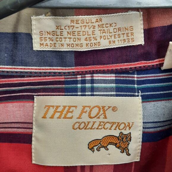 The Fox Collection XL Plaid Shirt Red Blue Vintage Single Needle Made Hong Kong - Picture 3 of 5